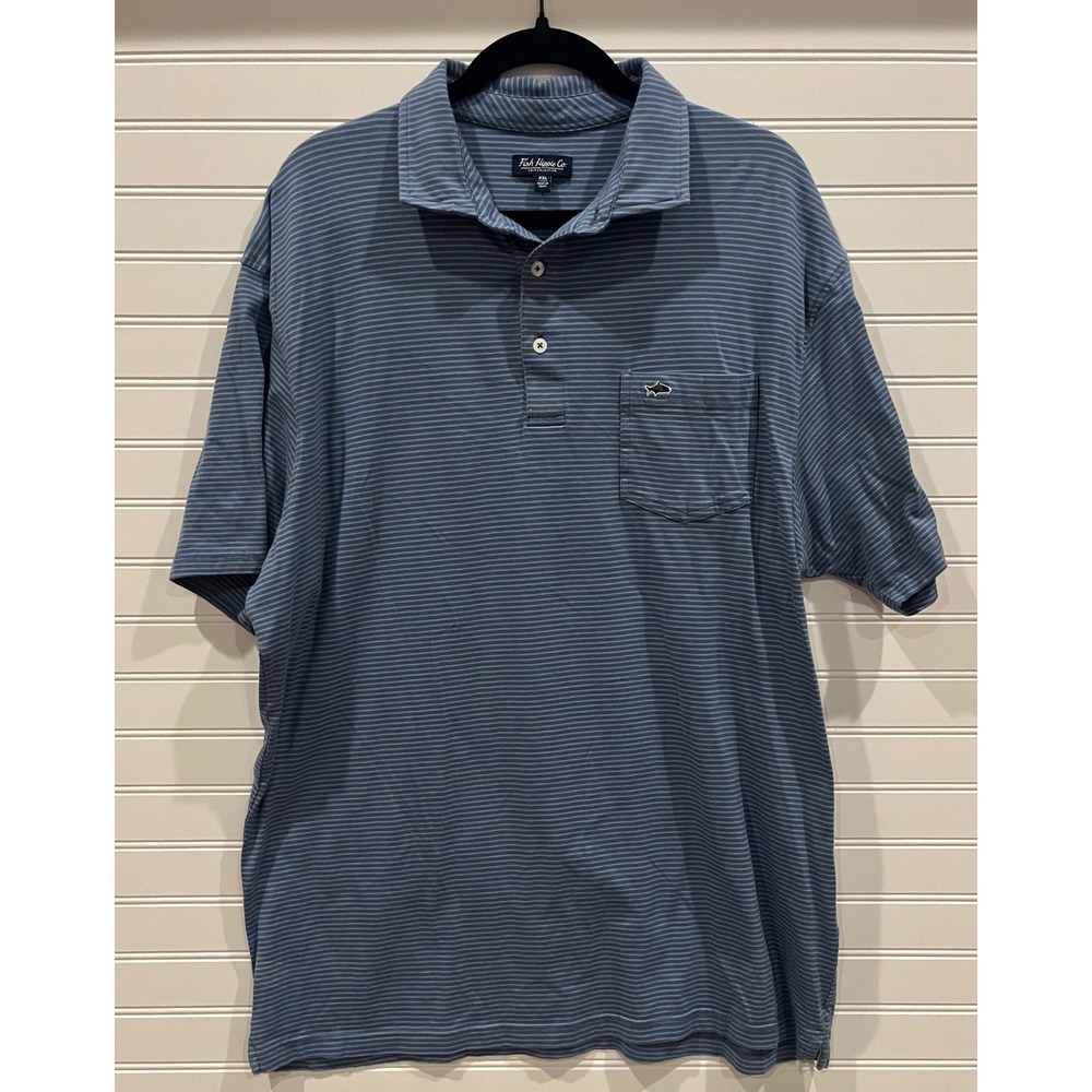 Fish Hippie Co Mens XXL Blue Striped Pima Cotton Stretch Polo Shirt Short Sleeve